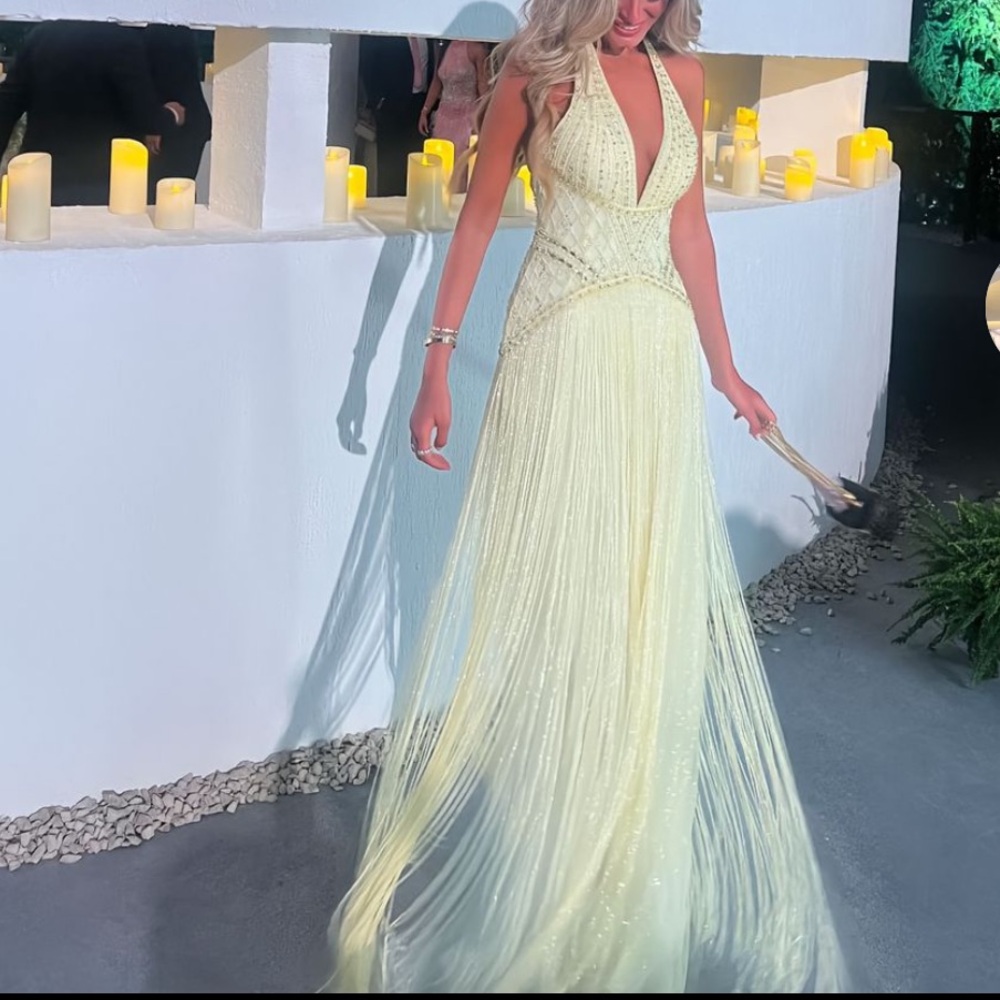 Aleen Sabbagh Inspired Yellow Maxi Beaded Gown